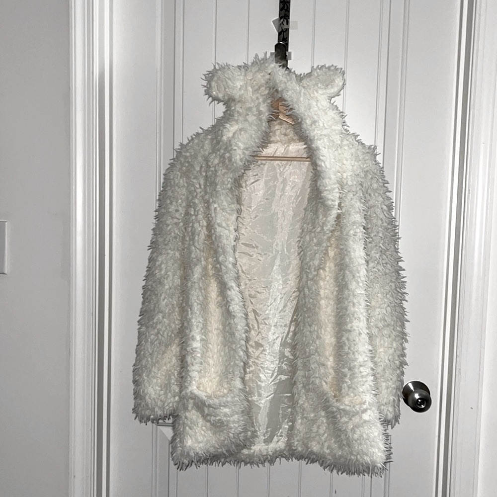 Cream Shaggy Teddy Jacket With Hooded Ears